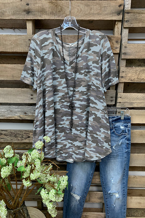 Spring Summer Ladies Top Camouflage Printing Round Neck Short-Sleeved Shirt Four Colors