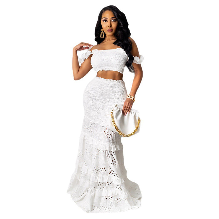 Dress Spring Summer Women Wear Solid Color Two Piece Set Wrapped Chest Fishtail Mid Waist Lace Maxi Dress