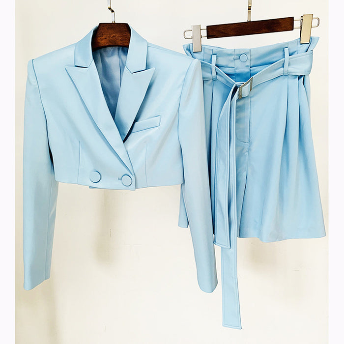 Goods Stars Bright Satin Ultra Short Blazer Shorts Suit Two Piece Suit