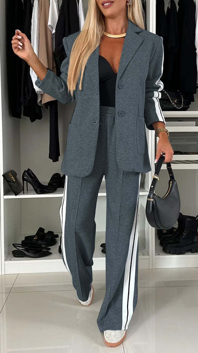 Autumn Winter Women Long Sleeve Collared Casual Suit