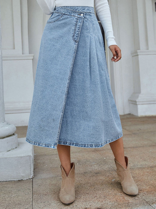 Women Clothing Casual Trend High Waist Slimming All Matching A line Split Denim Skirt