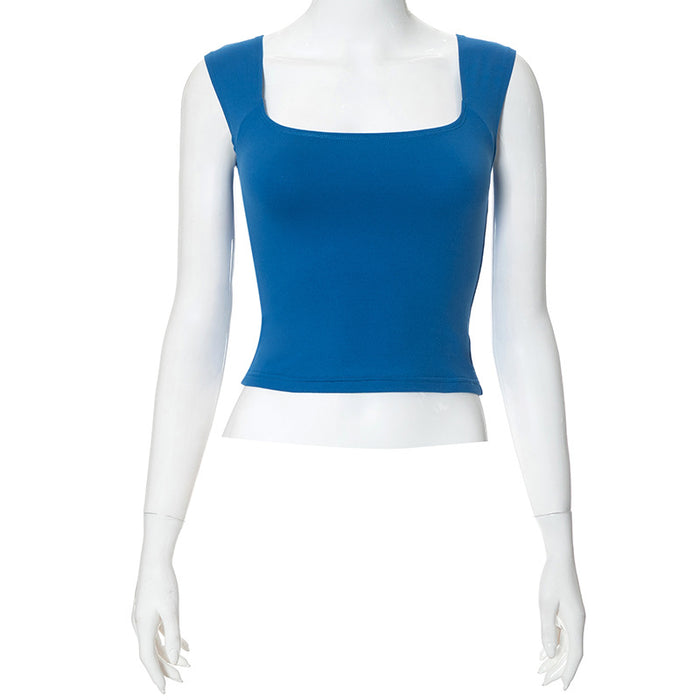 Solid Color U Neck Sleeveless Short Cropped Top Women Summer