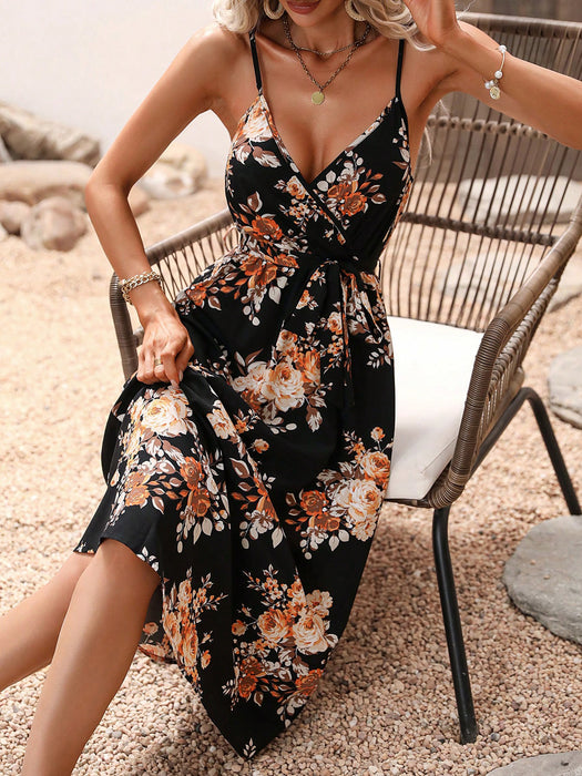 Women Clothing Summer Printed Waist Strap Dress