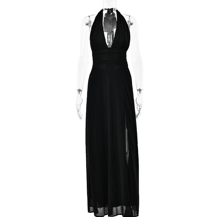 Sexy Sexy V Neck Halter Strap Backless Slit Dress Women Maxi Dress Spring Summer