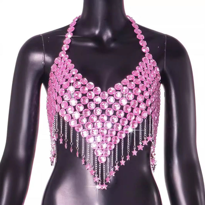 Sexy Acrylic Ornaments Colorful Crystals Crystal Embellished Chest Necklace Personalized Waist Chain Body Cha