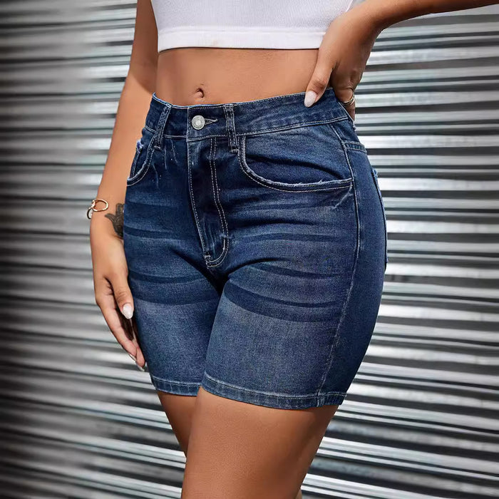 Women Jeans High Waist Straight Slim Fit Slimming Elastic Straight Short Pants