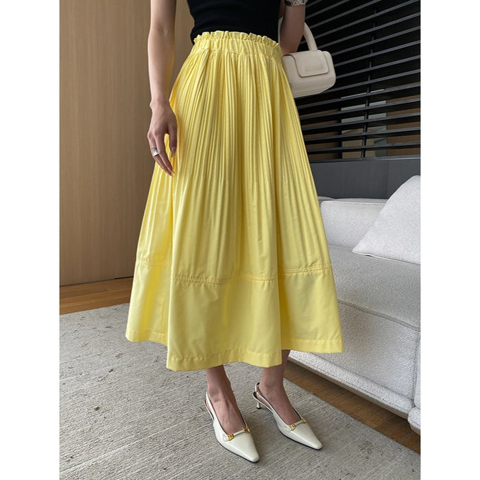 Bud Vertical Cutting Heavy Industry Pleated Three Dimensional Texture Feeling Wooden Ear High Waist A Line Skirt