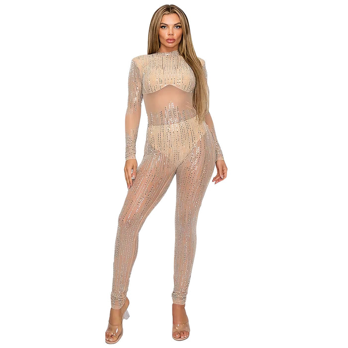 Women Sexy See through Jumpsuit Trousers Two Piece Set