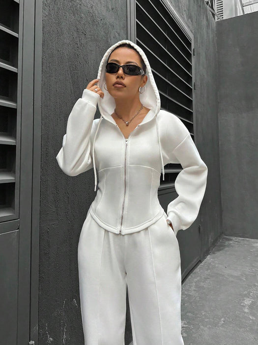 Spring Autumn Two Piece Set Trendy Hooded Cardigan Slim Fit Casual Women