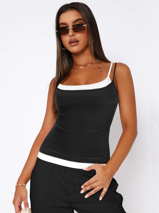 Faux Two Piece Suspender Inner Wearing Women Clothing Slim Fit Top Sexy Sweater Bottoming Shirt