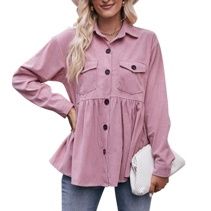 Women Autumn Winter Casual Doll Shirt Babydoll Corduroy Shirt