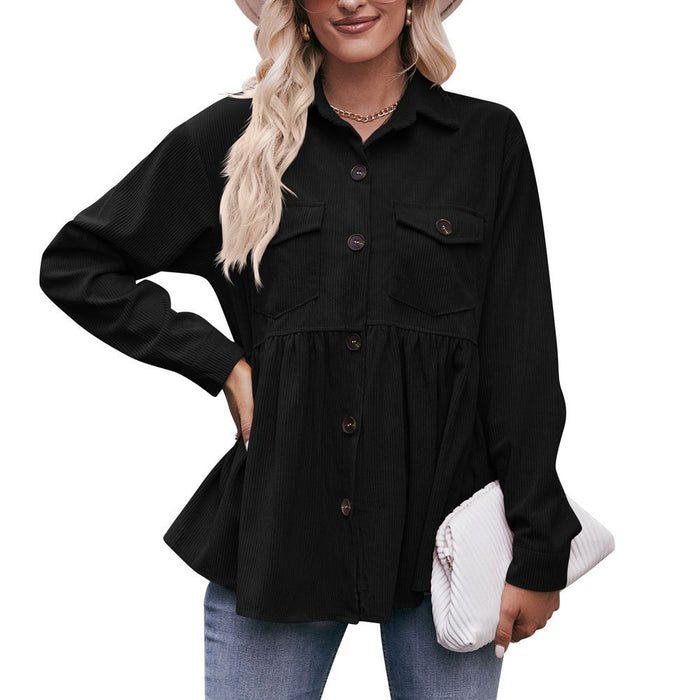 Women Autumn Winter Casual Doll Shirt Babydoll Corduroy Shirt