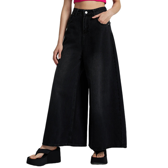 Denim Women Wear Wide Leg High Waist Draping Denim Trousers Women Jeans