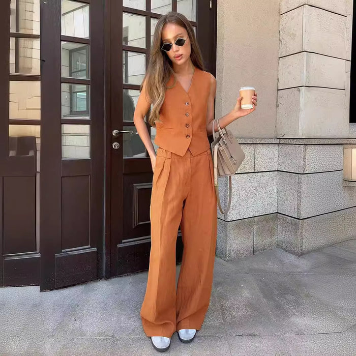 Vest Casual Pants Two Piece Set Spring Summer Women Sleeveless Vest Hip Set