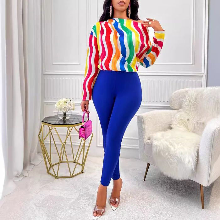 Spring Summer Women Clothing Rainbow Pants Suit