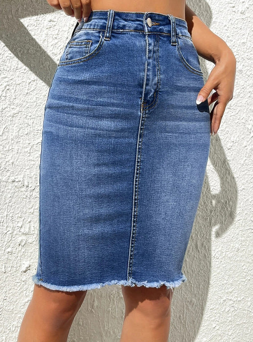 Sheath Skirt Raw Edge Denim Skirt Washed Edging Slim Skirt