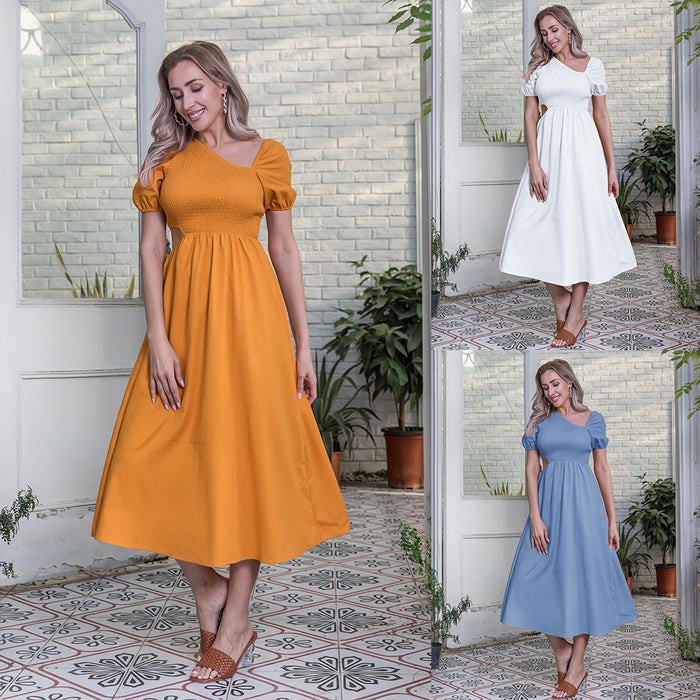 Women Popular Wrapped Chest Solid Color Dress Summer Slim-Fit Jumpsuit Maxi Dress