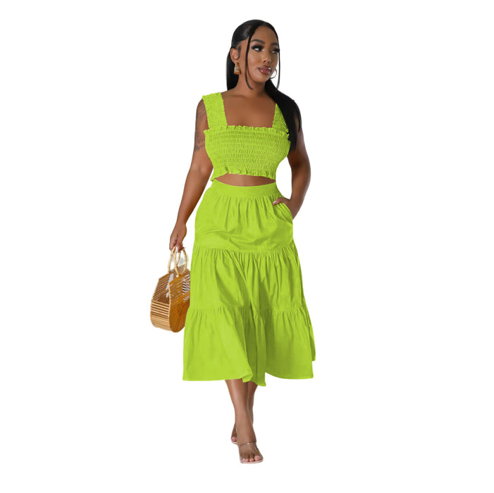 Women Clothing Sexy Sling Four Sided Stretch Two Piece Skirt Sets