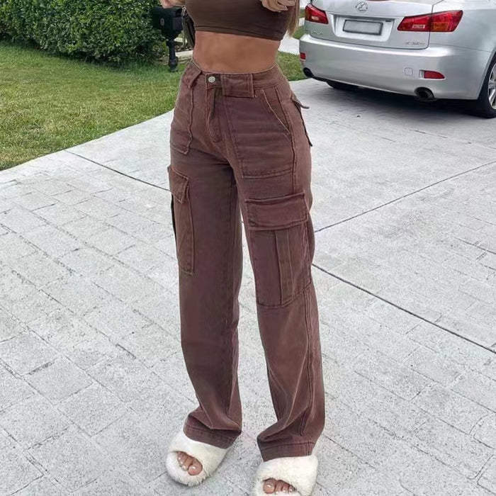 Multi Pocket Cargo Pants Loose Casual Denim Trousers Women