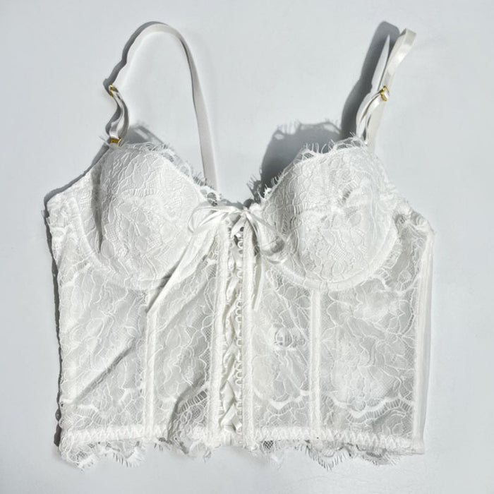 Sexy Vest Camisole Women Outer Wear Boning Corset Strap See through Lace Camisole Women