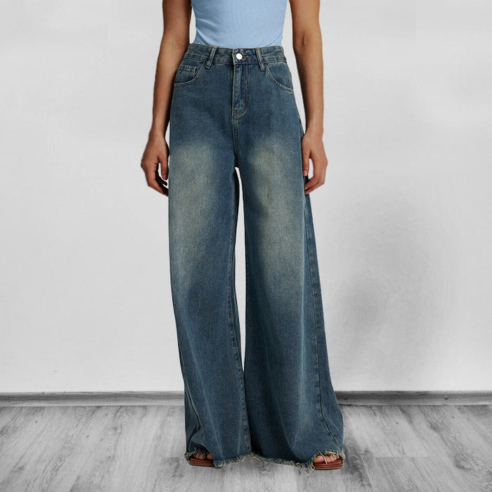 Millennium Washed out Vintage Wide Leg Denim Autumn Winter Loose Drape Elephant Leg Mop Pants Jeans