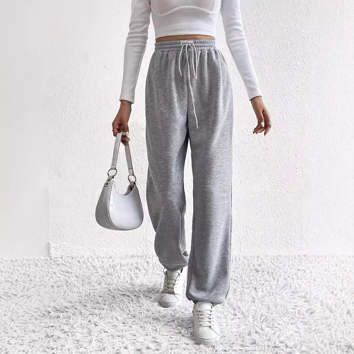 Women Clothing Pants Gray Pants Loose Straight Casual Pants Ankle Tied Wide Leg Sweatpants Drawstring Sports Pants Women