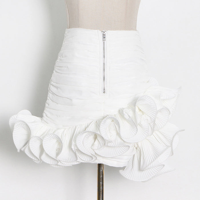 Niche Design Pettiskirt Milky White Package Hip With A Zipper Wooden Ear Short Stitching Skirt Women