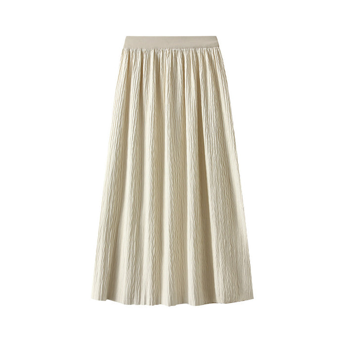 High Waist A line Elastic Waist Skirt Women Autumn Pleated Drape Daily Order Slimming