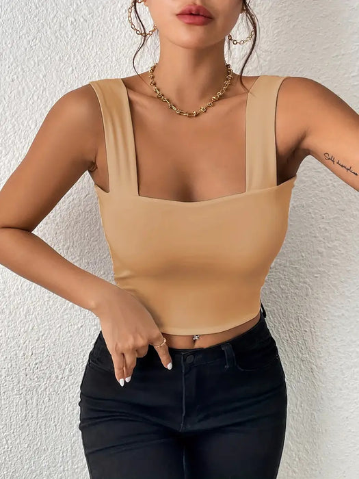 Camisole Wide Shoulder Strap Sleeveless Outerwear Top Sexy Slim Fit Sexy Back