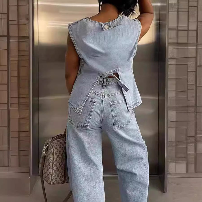 Arrival Casual Stretch Denim Vest Two Piece Set