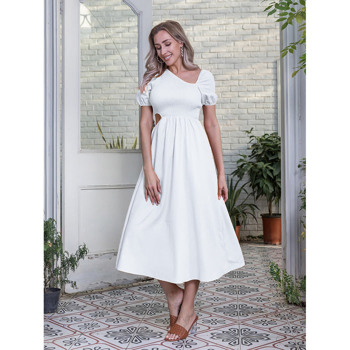 Women Popular Wrapped Chest Solid Color Dress Summer Slim-Fit Jumpsuit Maxi Dress