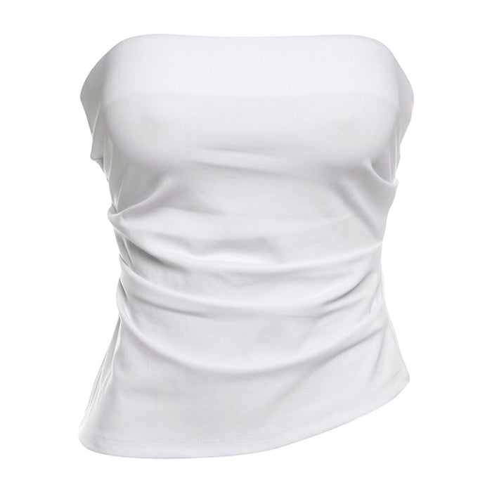 Women Clothing Spring Summer Simple Solid Color Backless Pleated Tube Top Bottoming Vest Women