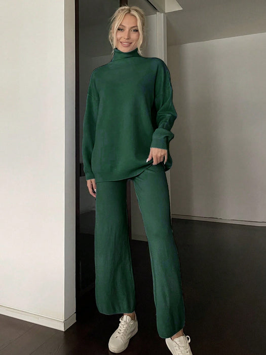 Autumn Winter Women Knitwear Turtleneck Soft Sweater Suit