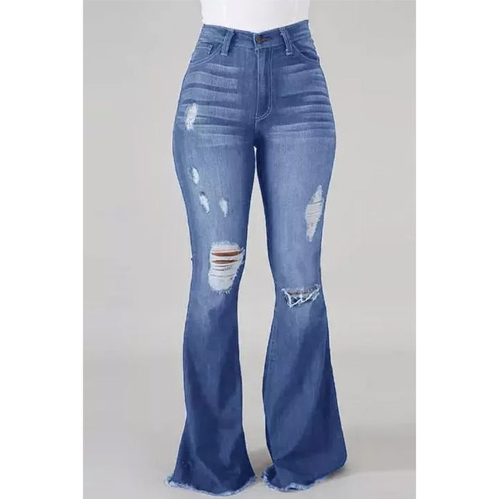 Internet High Elastic Ripped Jeans High Waist Flared Pants