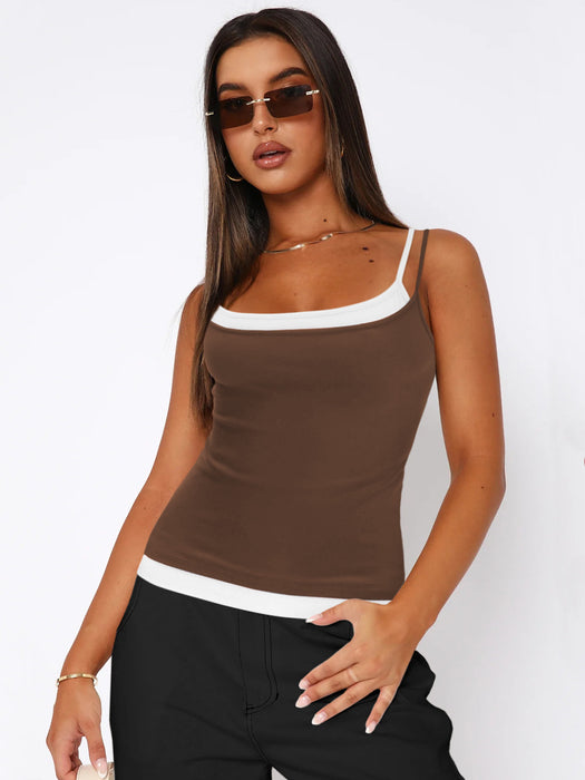 Faux Two Piece Suspender Inner Wearing Women Clothing Slim Fit Top Sexy Sweater Bottoming Shirt