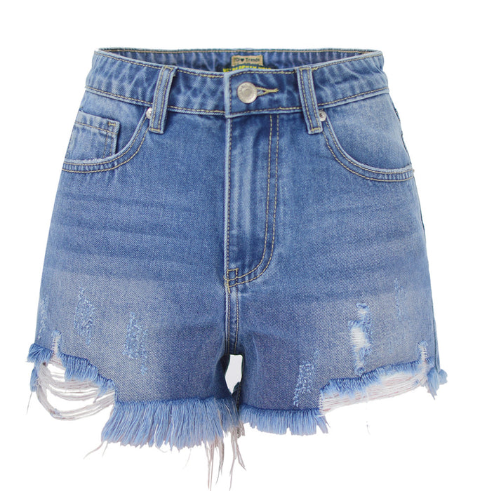 Women Clothing Summer High Waist A line Wide Leg Raw Edge Denim Shorts Washed Frayed Hip Pants Beach Vacation