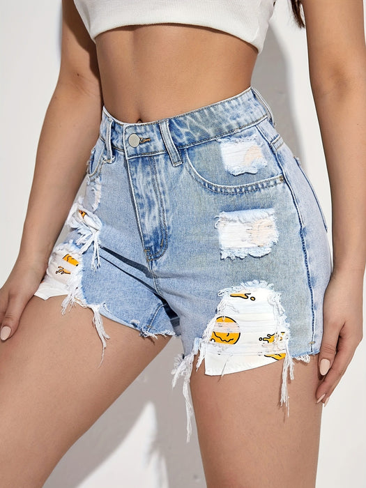 Spring Summer Denim Shorts Pants High Waist Raw Hem Ripped Korean Loose Casual Shorts Women