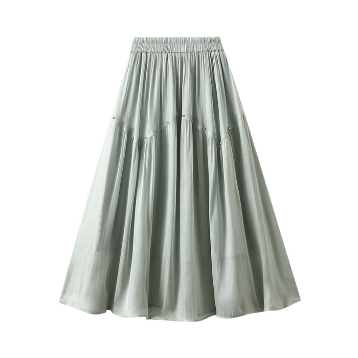 Summer Diamond Bead Stitching Design Skirt Women High Waist Slimming Expansion Skirt