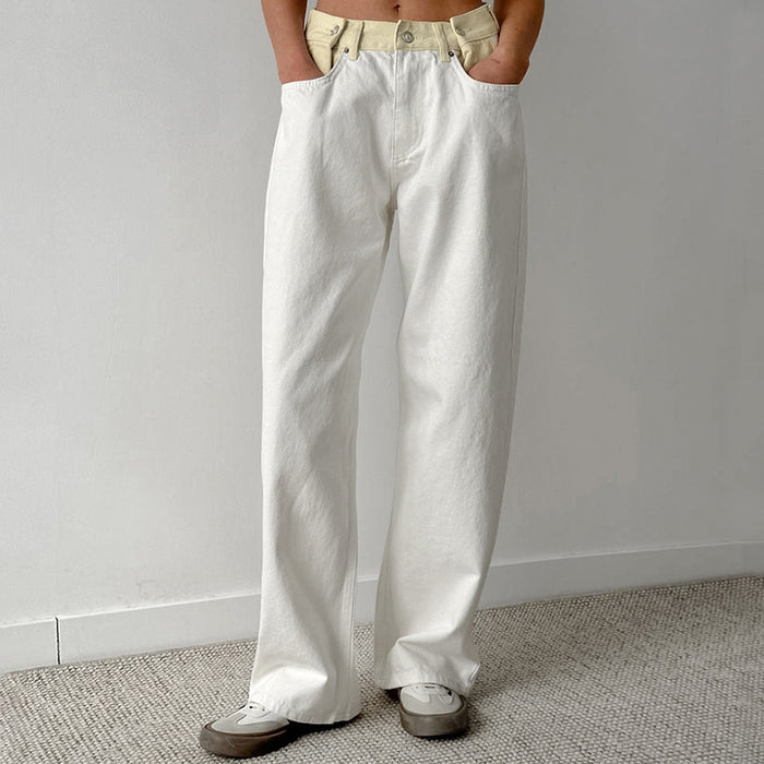 Pure Cotton Contrast Color Straight Loose Casual Pants Banana Pants Autumn Trousers