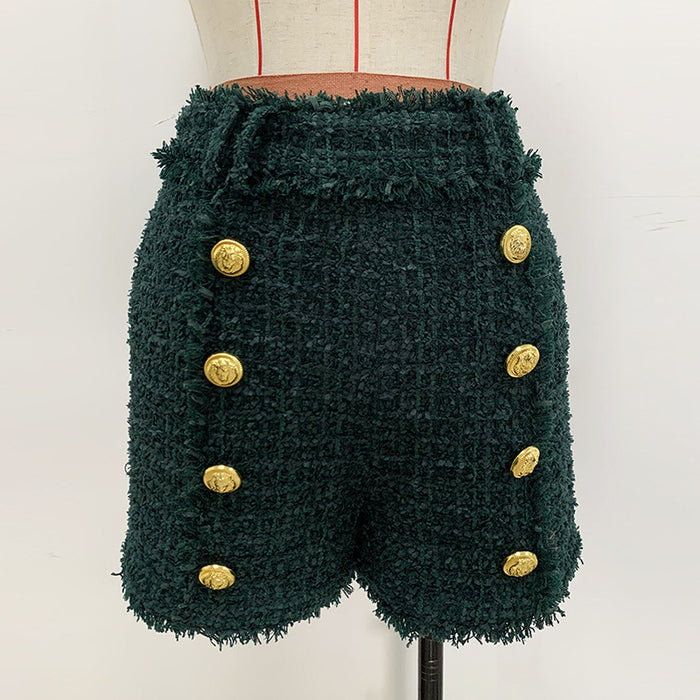 Autumn Winter Star High Fixed Pants Lion Button Tweed Fringe Shorts