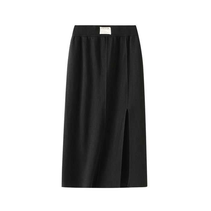 Knitted Skirt A- Line Sheath Skirt Split Skirt Women Mid-Length Autumn Winter High Waist