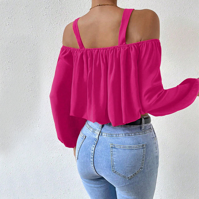 Sexy Sling off Shoulder Popular Color Lantern Sleeve Loose Crop Top