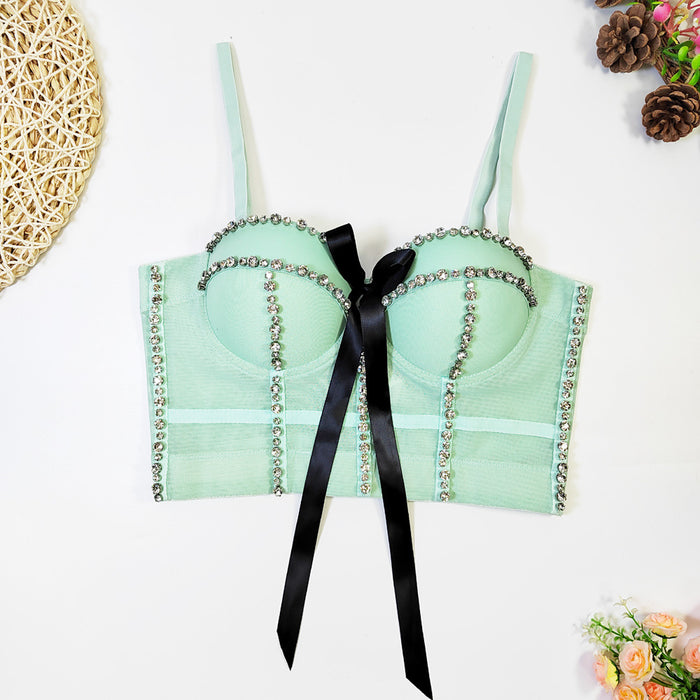 Bowknot Diamond-Embedded Body Shaping Sexy Tube Top French Design Niche Nightclub Tops Trendy Women Beaded Boning Corset Bra