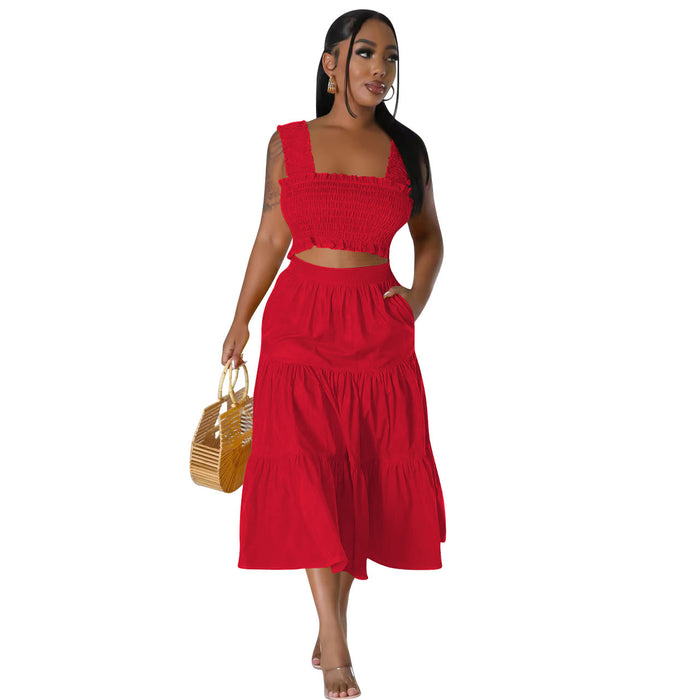 Women Clothing Sexy Sling Four Sided Stretch Two Piece Skirt Sets