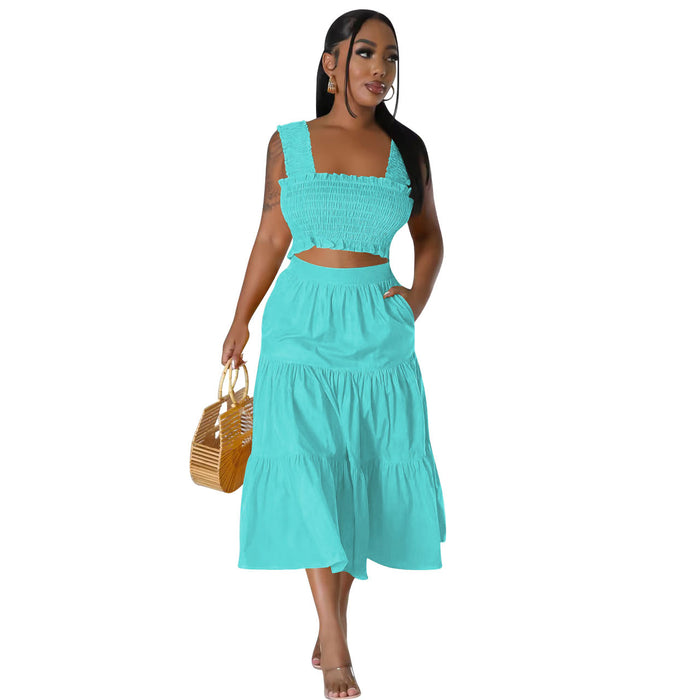 Women Clothing Sexy Sling Four Sided Stretch Two Piece Skirt Sets