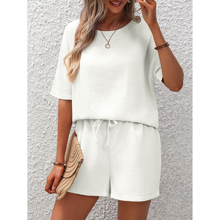 Women Short Sleeved Summer Western Batwing Shirt Shorts Two Pieces