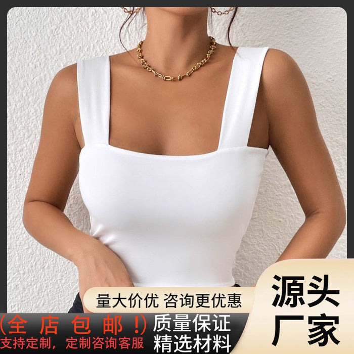 Camisole Wide Shoulder Strap Sleeveless Outerwear Top Sexy Slim Fit Sexy Back