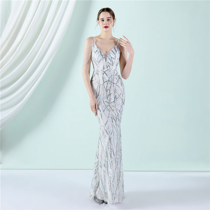 Sling Sequin Toast Dress Bride Long Appreciation Dinner Slim-Fit Fishtail Wedding Car Model Exhibition Dress