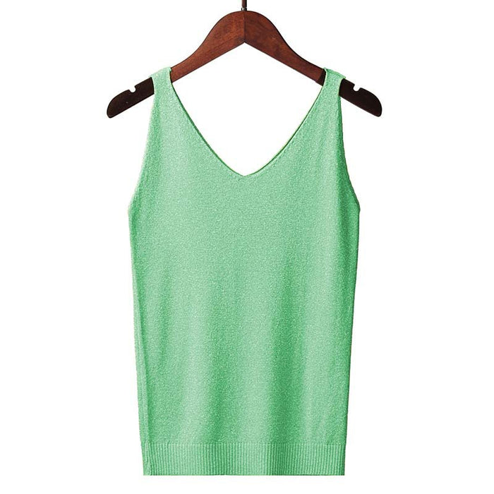 Camisole Women Summer Korean Sexy V neck Slim Fit Fil Lumiere Weave Vest Sleeveless T shirt Bottoming Shirt Top