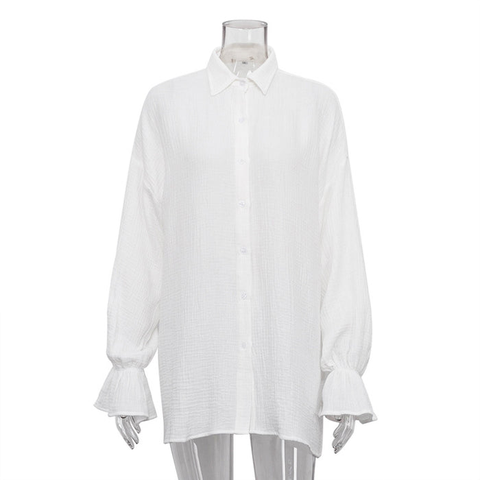 Autumn Flared Sleeves Long Sleeves Shirt Full Casual Niche White Shirt for Women